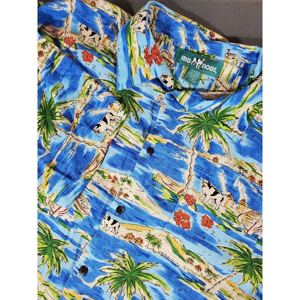 Big Dogs Mens Button Up Shirt Short Sleeve 100% Rayon 3x
